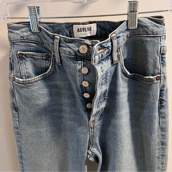 Agolde Riley High Rise Straight Crop Button Fly Jeans in Shiver Size 24 - Picture 4 of 10